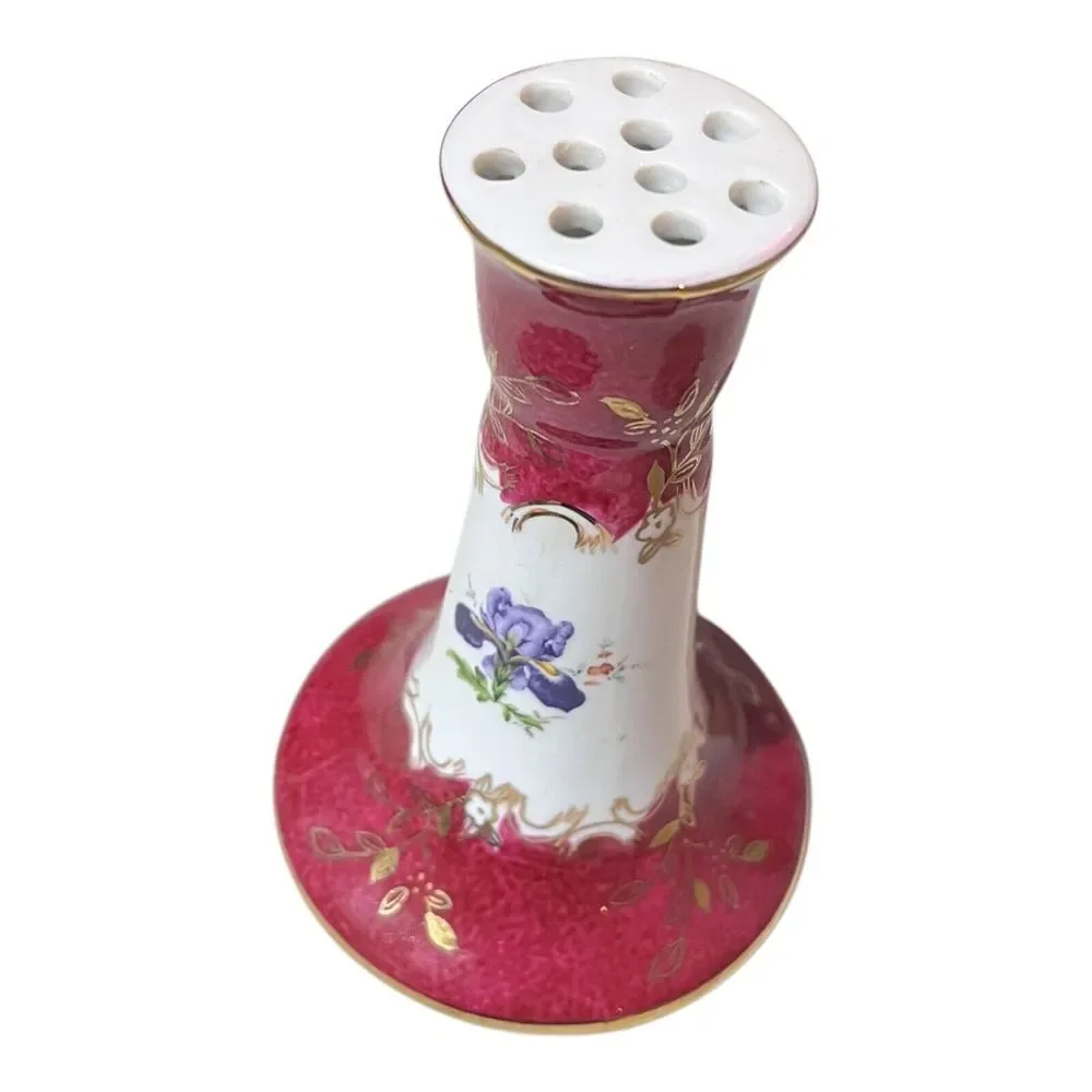 Vtg KPM 10 Hole Ceramic‎ Hatpin Holder Pink Blue Purple Gold Details